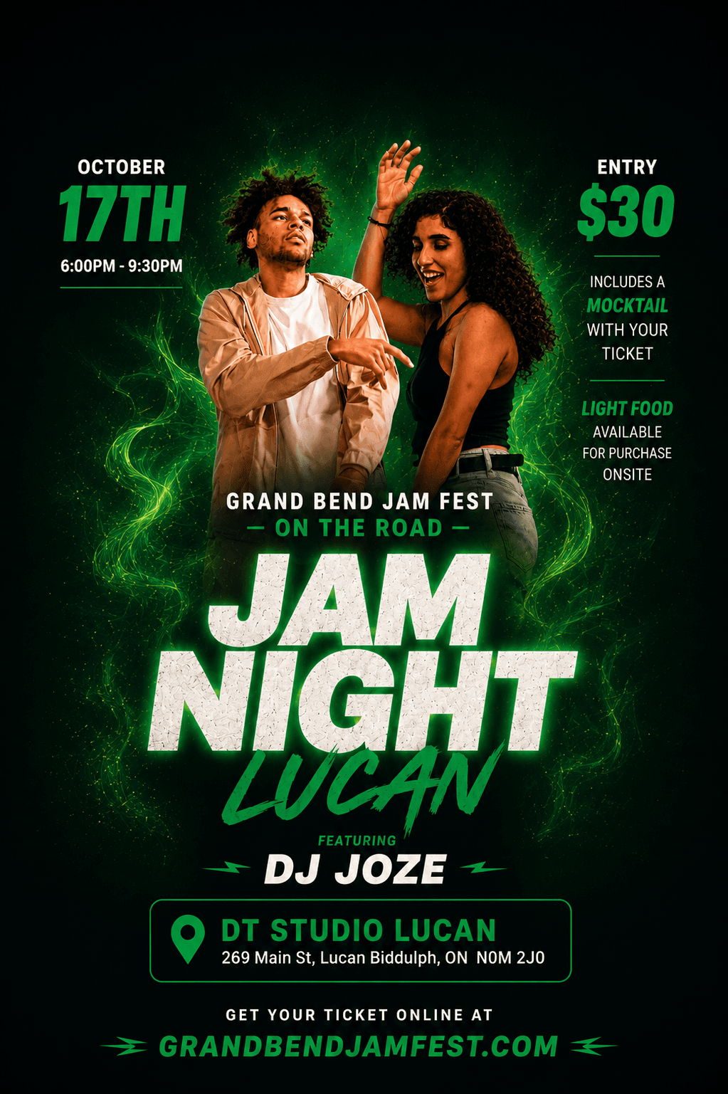 Jam Night Lucan — October 17, 6:00–9:30 PM at DT Studio Lucan, featuring DJ Joze